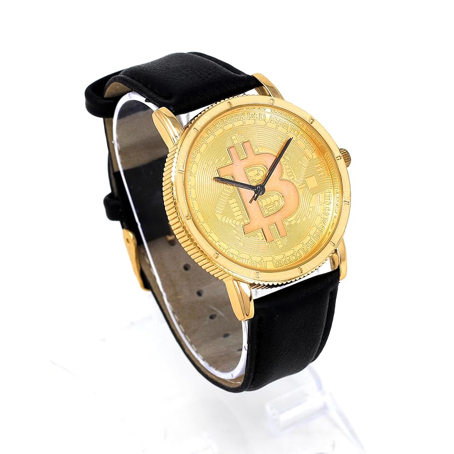 Amazon | メンズ 40mm ゴールド 暗号通貨 ビットコイン 文字盤